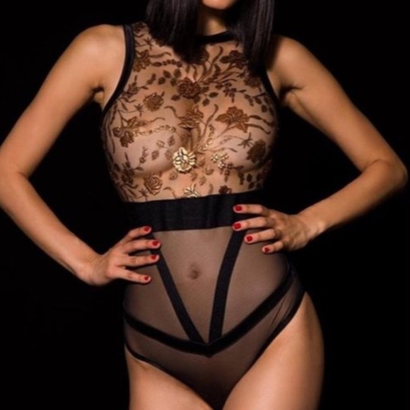 Honey birdette amber shimmer bodysuit embroidered gold floral Size XS - Picture 14 of 14